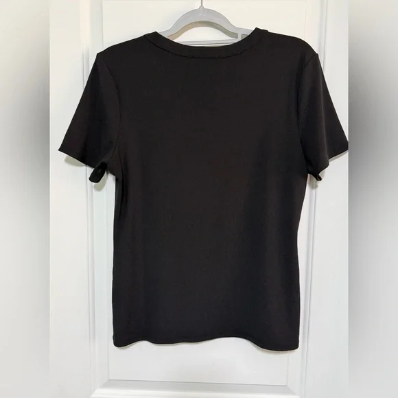 White House Black Market Black Button-Accent Tee - Picture 2 of 8